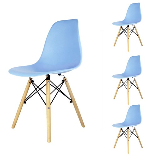 EAMES SET 4 SILLAS SB MADERA REPLICA OSLO AZUL - JM26