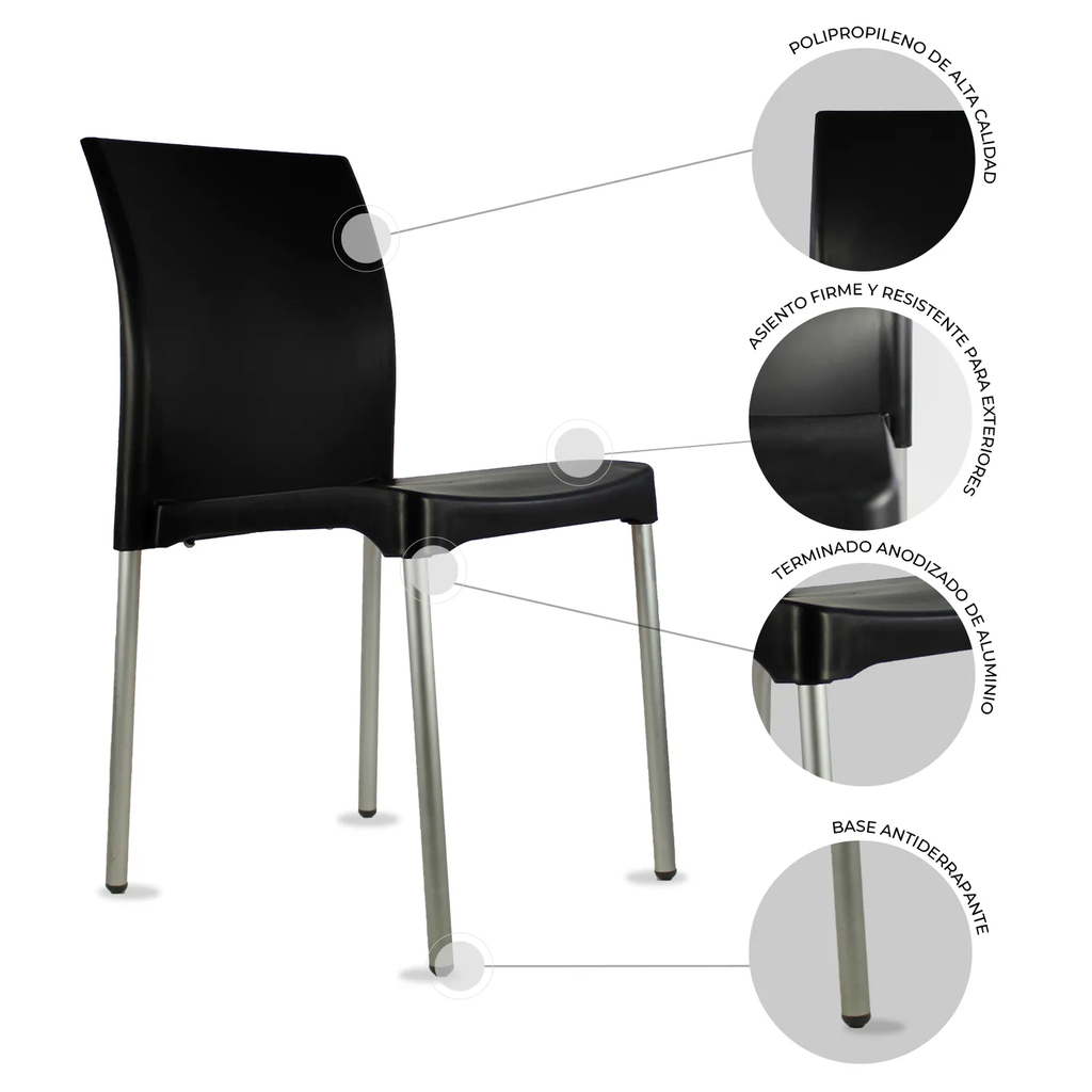 VIVAN set 6 SILLAS 100% EXTERIOR NEGRO - JM26