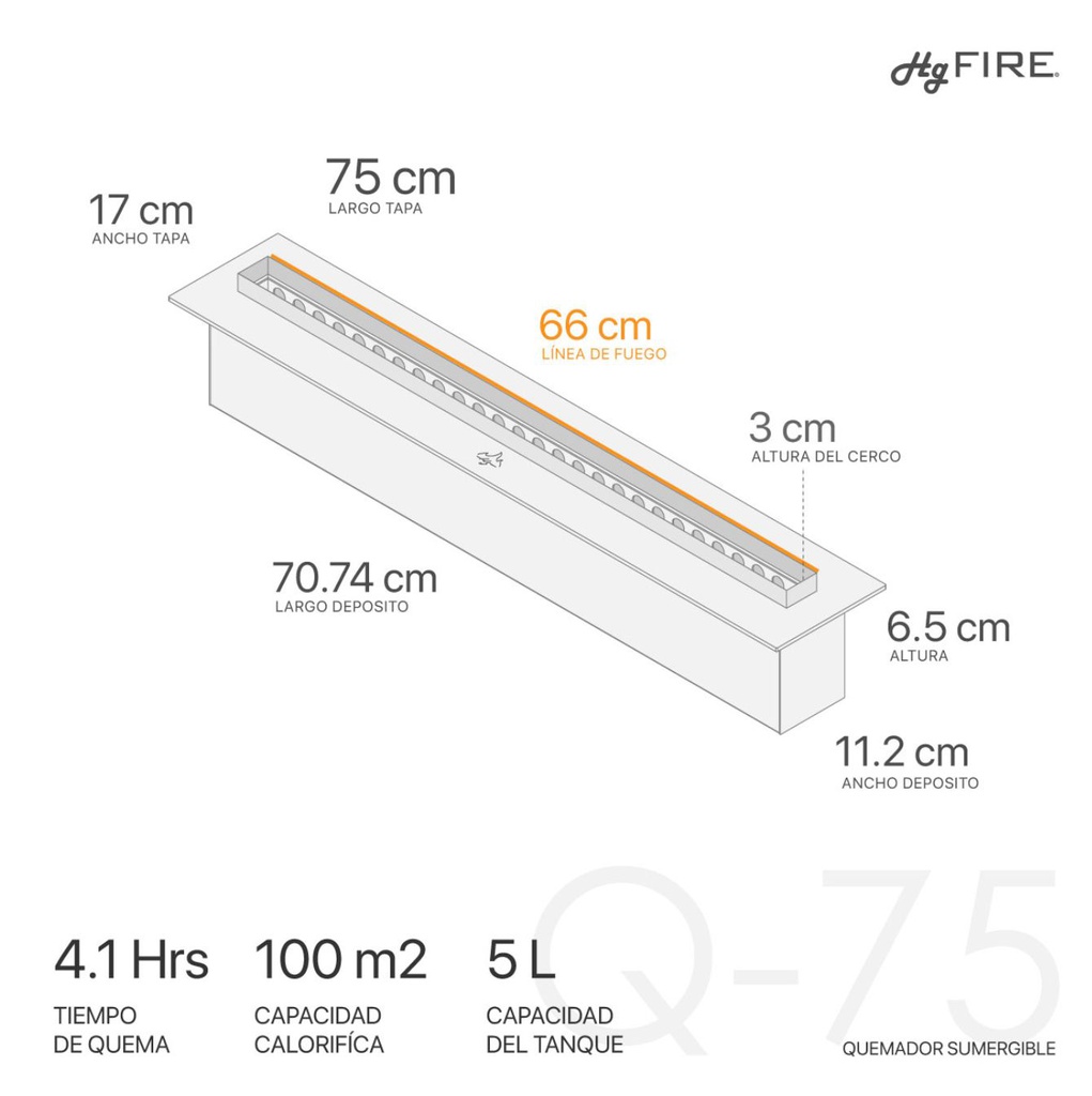 RECTANGULAR FIRETABLE CUBIERTA CRISTAL CHIMENEA ETANOL - HF