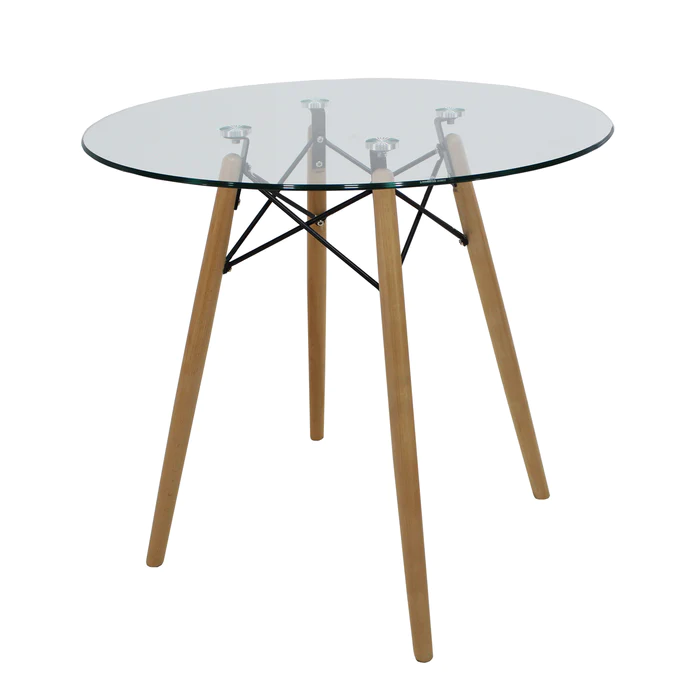 EAMES MESA DE COMEDOR CIRCULAR CRISTAL REPLICA OSLO 80 tono nogal - JM26
