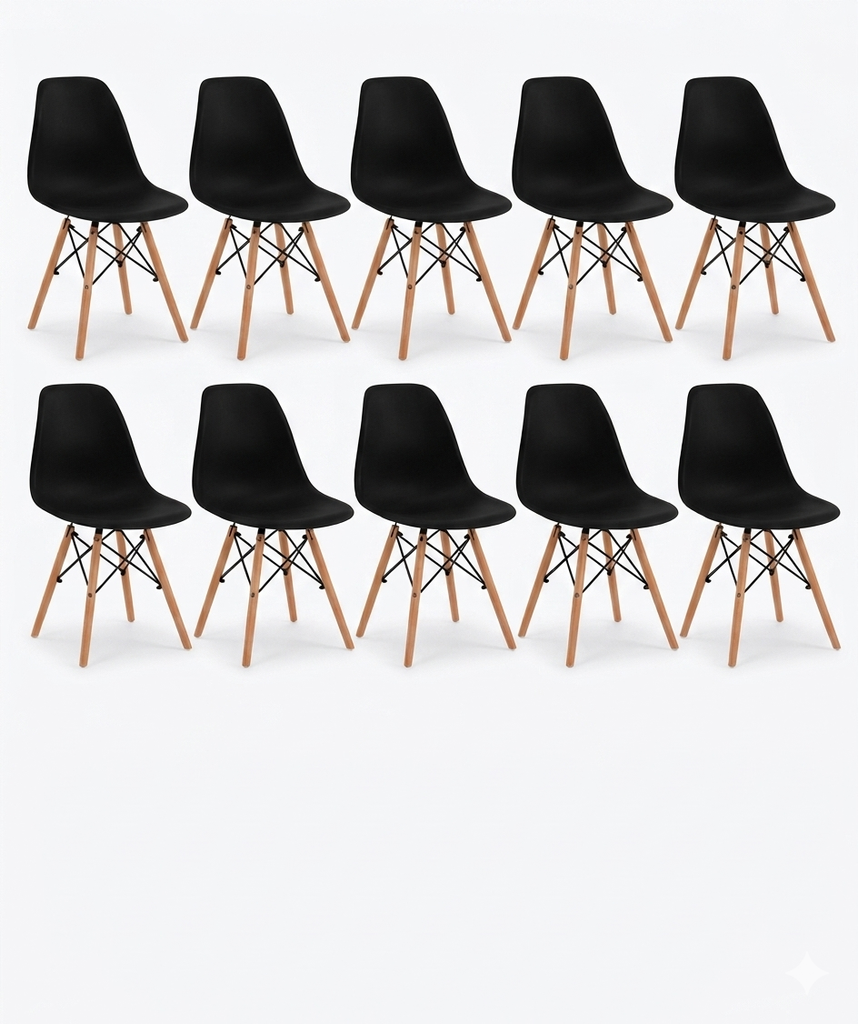 EAMES SET 10 SILLAS SB MADERA REPLICA OSLO NEGRO - JM26