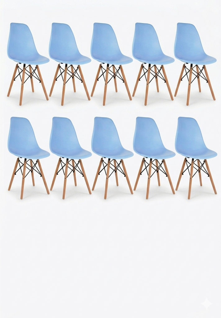 EAMES SET 10 SILLAS SB MADERA REPLICA OSLO AZUL - JM26