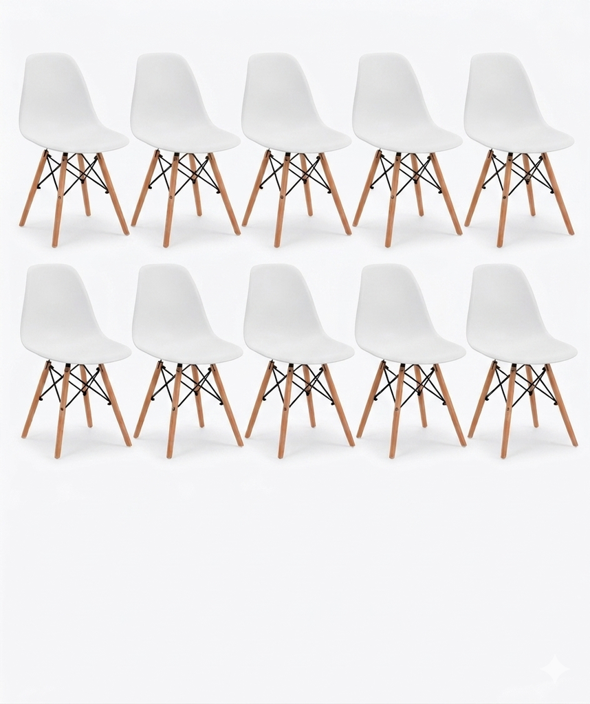 EAMES SET 10 SILLAS SB MADERA REPLICA OSLO BLANCO - JM26