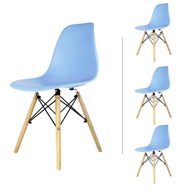 EAMES SET 4 SILLAS SB MADERA REPLICA OSLO AZUL - JM26