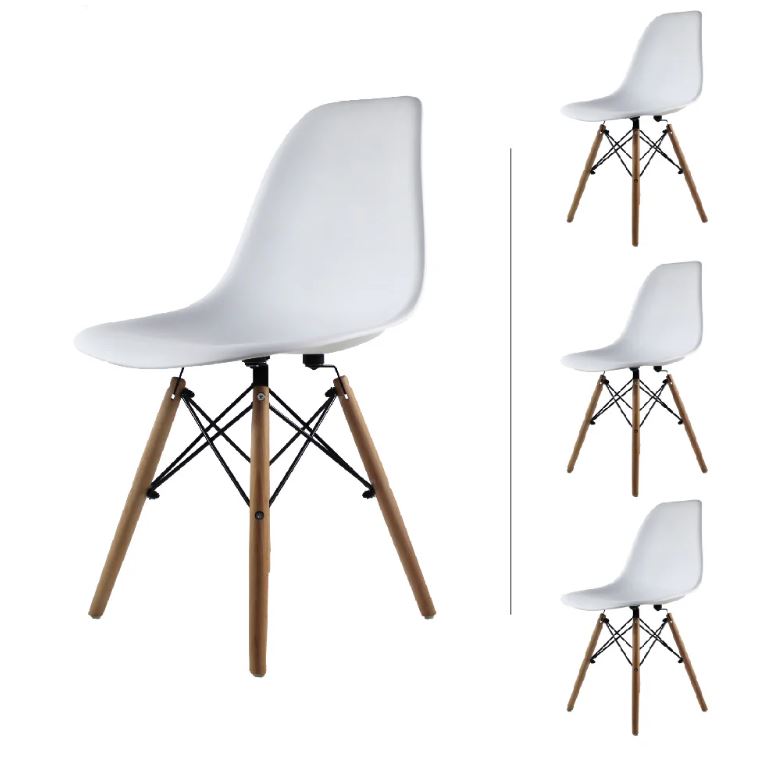 EAMES SET 4 SILLAS SB MADERA REPLICA OSLO BLANCO - JM26