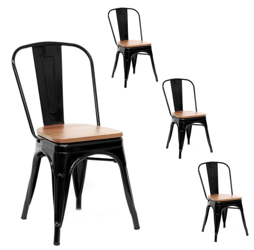 TOLIX set de 4 SILLAS asiento madera REPLICA BOLTON - M25