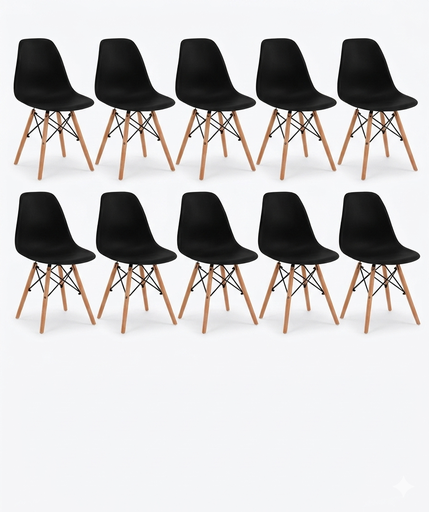 EAMES SET 10 SILLAS SB MADERA REPLICA OSLO NEGRO - JM26