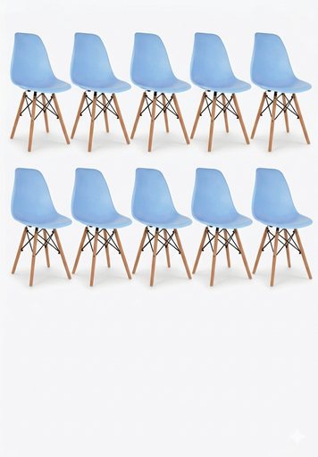 EAMES SET 10 SILLAS SB MADERA REPLICA OSLO AZUL - JM26