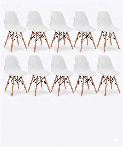 EAMES SET 10 SILLAS SB MADERA REPLICA OSLO BLANCO - JM26
