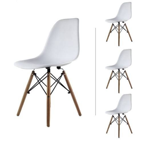 EAMES SET 4 SILLAS SB MADERA REPLICA OSLO BLANCO - JM26.