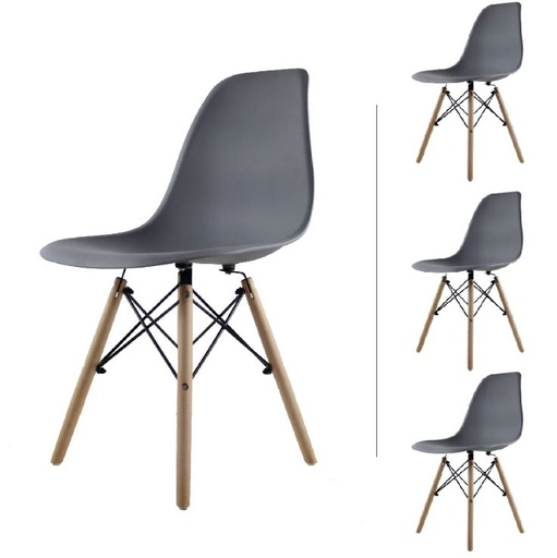 EAMES SET 4 SILLAS SB MADERA REPLICA OSLO GRIS - JM26
